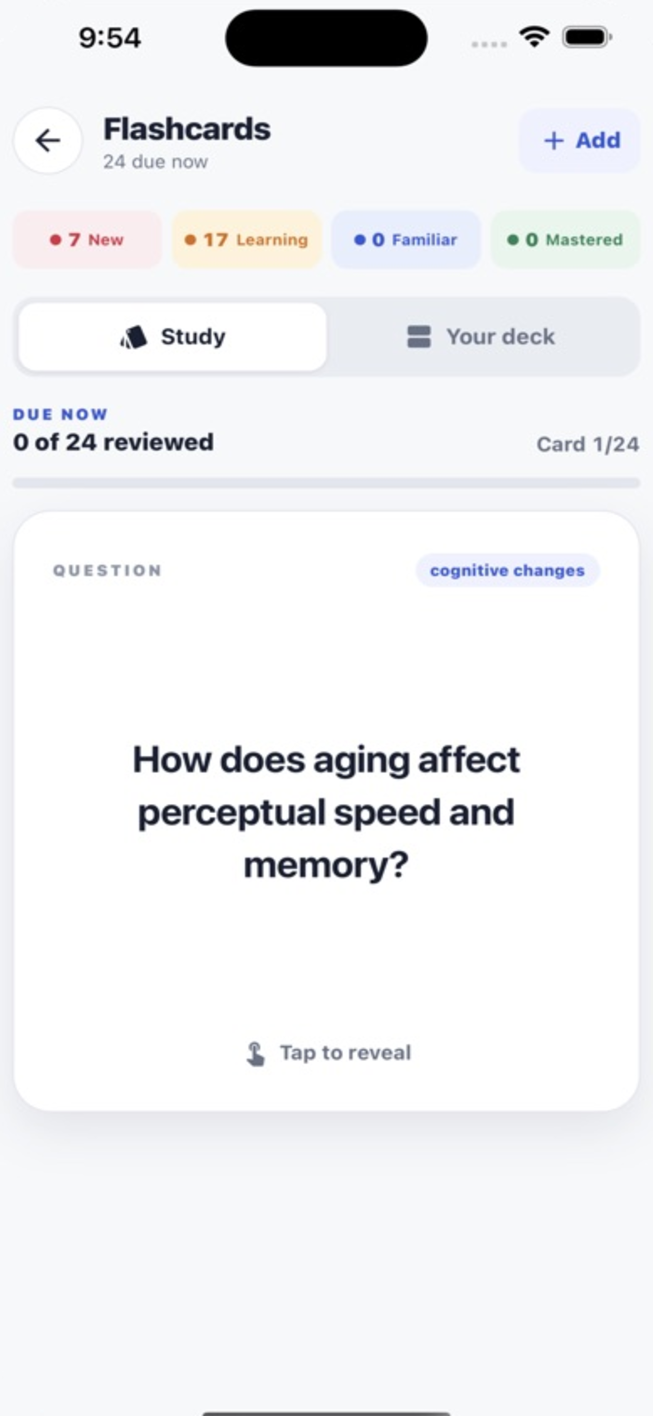 BetterGrades flashcard review screen showing a course-specific question ready to practise